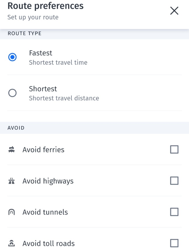 HERE WeGo Route Preferences 2